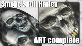 Skull and smoke flame airbrushed harley