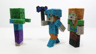 Minecraft Alex with Diamond Amor Vs Zombie Vs Monster Magnets (Stop Motion)