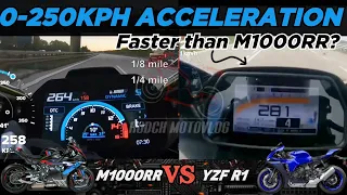 BMW M1000RR 🆚️ Yamaha YZF R1 | 0-250kph Acceleration | GPS Top Speed Attempt 🔥