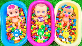 Relax Mixing Yummy Candy in 3 Bathtubs with Antistress Grid Balls & M&M's PlayDoh - Satisfying ASMR