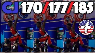 CJ Cummings (69, 16 y/o) - 170kg, 177kg, 185kg Clean and Jerk [Slow Mo 50p] Youth World Record