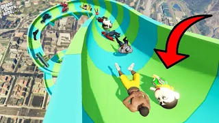 GTA 5: FRANKLIN AND AVENGERS SLIDE FROM WATER SLIDE Ramp Jump Challenge with SHINCHAN! (GTA 5 mods)