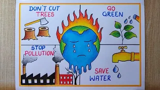 Earth Day Poster drawing| Stop Global Warming Poster drawing easy| Save Earth poster drawing easy