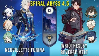 C0 Neuvillette Furina and C0 Wriothesley Reverse Melt - Genshin Impact Abyss 4.5 - Floor 12 9 Stars