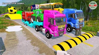 Double Flatbed Trailer Truck vs speed bumps|Busses vs speed bumps|Beamng Drive|521