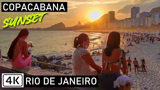 Walking Copacabana Beach at Sunset 🇧🇷 | Boardwalk | Rio de Janeiro, Brazil | 【4K】 2021