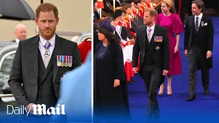 Prince Harry arrives at Westminster Abbey for father King Charles III's coronation