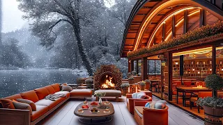 Soothing Winter Coffee Porch Ambience With Gentle Snowfall ☕ Relaxing Smooth Jazz Instrumental Music