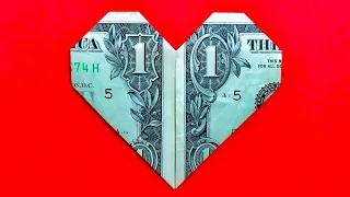 Easy Origami Dollar Bill Heart ❤️ Paper Money Heart Diy - Origami de Coração 折り紙 ハート Origami Corazon