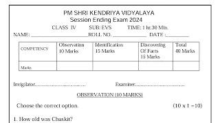 CLASS-4 EVS / SEE 2024 / Annual Exam Question Paper / TERM-2/ KV CBSE / ENVIRONMENTAL STUDIES