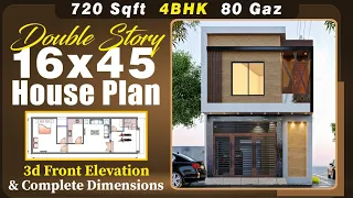 16x45 Double story Floor Plan | 16x45 Front Elevation | | 3 Marla House design | 720 Sqft | 80 Gaz |