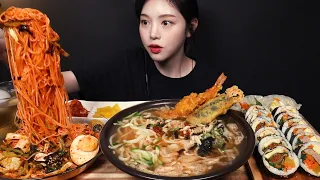 SUB)Fried Shrimp Udon, Spicy Cold Noodles(Bibimguksu) & Gimbap Mukbang Asmr