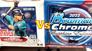NEW BOXES FACE OFF!  2023 TOPPS SERIES 1 JUMBO vs 2022 BOWMAN CHROME SAPPHIRE!  (Face Off Friday!)