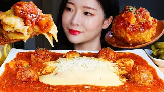 MUKBANG * EXTREMELY CHEESY CHEESE LASAGNA! MEATBALLS & PLUMPY SHRIMPS ASMR Eating Show