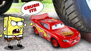 Noo Spongebob , No Crushing Lightning Mcqueen Car  🚓 Crushing Crunchy & Soft Things by Car