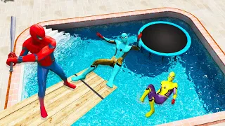 GTA 5 Spiderman Colourfull Ragdolls falling into Pool (Spider-Man Ragdolls) Ep-01
