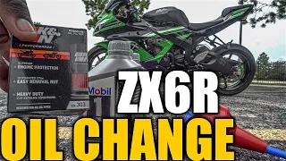 2016 Kawasaki ZX6R - How To Do A Oil Change & Oil Filter Swap. (For Beginners)