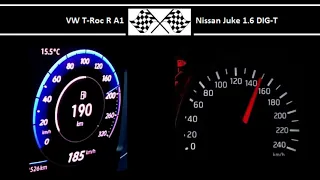 VW T-Roc R A1 VS. Nissan Juke 1.6 DIG-T - Acceleration 0-100km/h