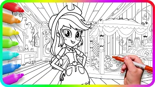 Coloring Pages EQUESTRIA GIRLS - Applejack's room. How to draw My Little Pony. Easy Drawing Tutorial