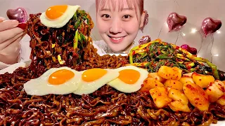 ASMR Jajangmyeon Green Onion Kimchi【Mukbang/ Eating Sounds】【English subtitles】