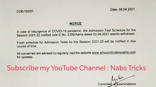 AMU Admission test Schedule for Session 2021-21 stands withdrawn 😭