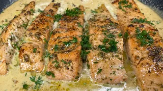 SALMON WITH CREAMY GARLIC AND HERBS WHITE WINE SAUCE|| THE BEST SALMON YOU WILL EVER EAT