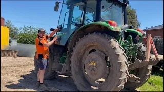 Big Tractor JOHN DEERE 6120M Working at Farm