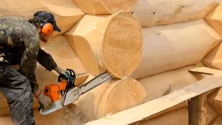 Amazing Fastest Log Cabin Build Chainsaw Skills - Building Dream Wooden House With Your Own Hands
