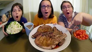 Rib Steak, Mashed Potatoes And Mushroom  Caramelized Onion Gravy | Gay Family Mukbang (먹방)