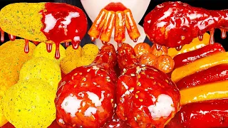 ASMR MUKBANG) SPICY FRIED CHICKEN RECIPE 양념치킨, 뿌링클 치즈볼, 모짜렐라 핫도그 먹방 KOREAN CHEESE BALL EATING SOUNDS