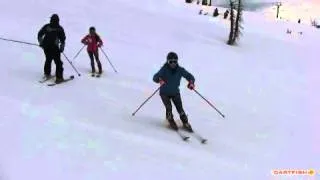 Side slip with edge set and downhill leg lift Инструктор по горным лыжам в Австрии Ишгль Майрхофен