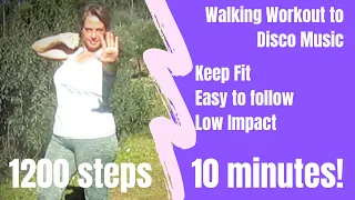 1200 steps in 10 minutes. Walking and dancing workout on catchy disco music.