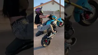 Girl crashes Grom trying to wheelie! #shorts