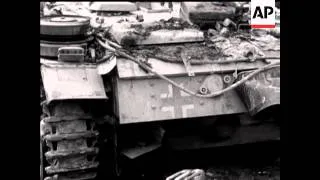 CHURCHILL TANKS AND 25 POUNDERS IN ACTION AGAINST GERMANS - NO SOUND