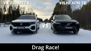 2023 Volvo XC90 T8 Recharge 455hp vs 2022 Volkswagen Touareg R eHybrid 462hp | Drag Race | 4K