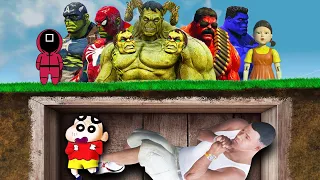 Franklin & Shinchan And Pinchan Hiding From GOD HULKS And Squid Game Doll In Hide & Seek In GTA 5