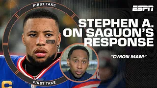 'C'MON MAN!' 🗣️ Stephen A. PUMPS THE BRAKES on Saquon Barkley responding to Tiki Barber | First Take