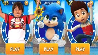 Tag with Ryan vs Sonic Dash vs PAW Patrol Ryder Runner Chase All Characters Unlocked Gameplay