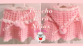 Como tejer poncho para bebé con capucha | capa fácil para niñas - 6M- 3 años - Crochet for Baby 196