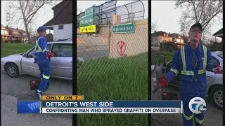 Confronting a man caught tagging a highway bridge