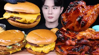 치즈버거 치즈볼 붐바스틱 치킨 먹방ASMR MUKBANG TRIPLE CHEESEBURGERS & SPICY BBQ CHICKEN チキンチーズバーガー eating sounds