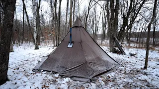 3 Days Winter Hot Tent Camping And Ice Fishing | Catch and Cook