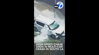 Police chase ends in multi-vehicle crash in South LA; car ends up on top of sheared fire hydrant