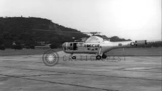 United States Air Rescue Sikorsky H-5 helicopter lifts off in Panama HD Stock Footage