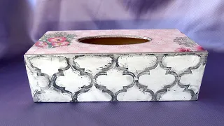 Caja de PAÑUELOS 🌺 SHABBY CHIC | Decoupage, stencil