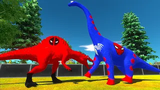 DEADPOOL SPINOSAURUS vs SPIDERMAN BRACHIOSAURUS TITAN BATTLE - Animal Revolt Battle Simulator