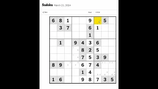 New York Times Sudoku Hard for March 21, 2024 Walkthrough