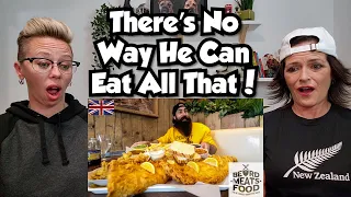 American Couple Reacts: Beard Meats Food: GIANT FISH & CHIP CHALLENGE! FIRST TIME REACTION! *CRAZY*
