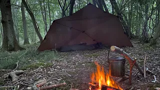 TARP AND BIVVY WILD CAMPING / Bushcraft Cooking In The Woods / Rabbit Stew On The Campfire