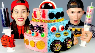 Mukbang Giant Eyeball Jelly Superhero Cake 케이크 먹방 챌린지 Spiderman vs Batman by HUBAGIRL